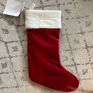 Pottery barn personalized stocking - John in eggshell on size medium stocking